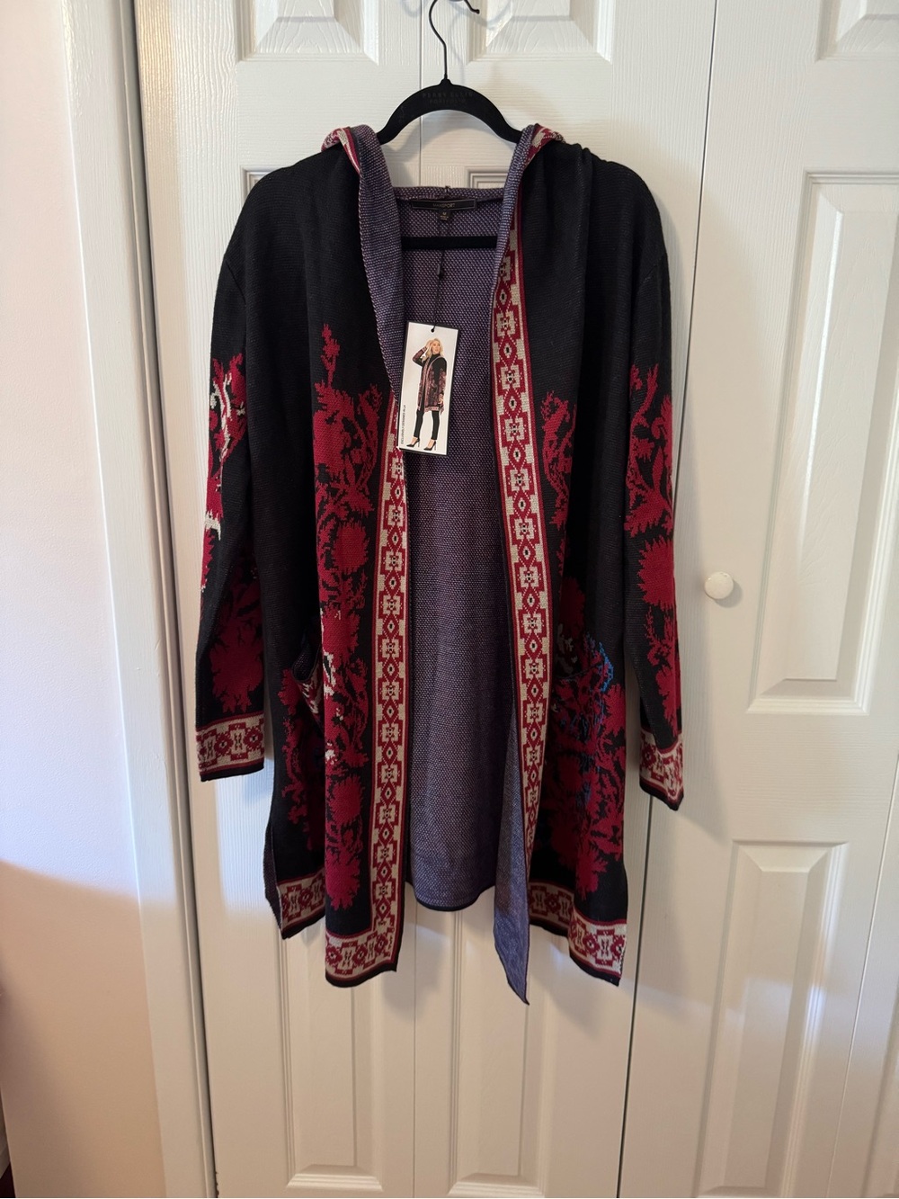 Maxsport Hooded Floral Jacquard Long Cardigan Sweater Size M NWT